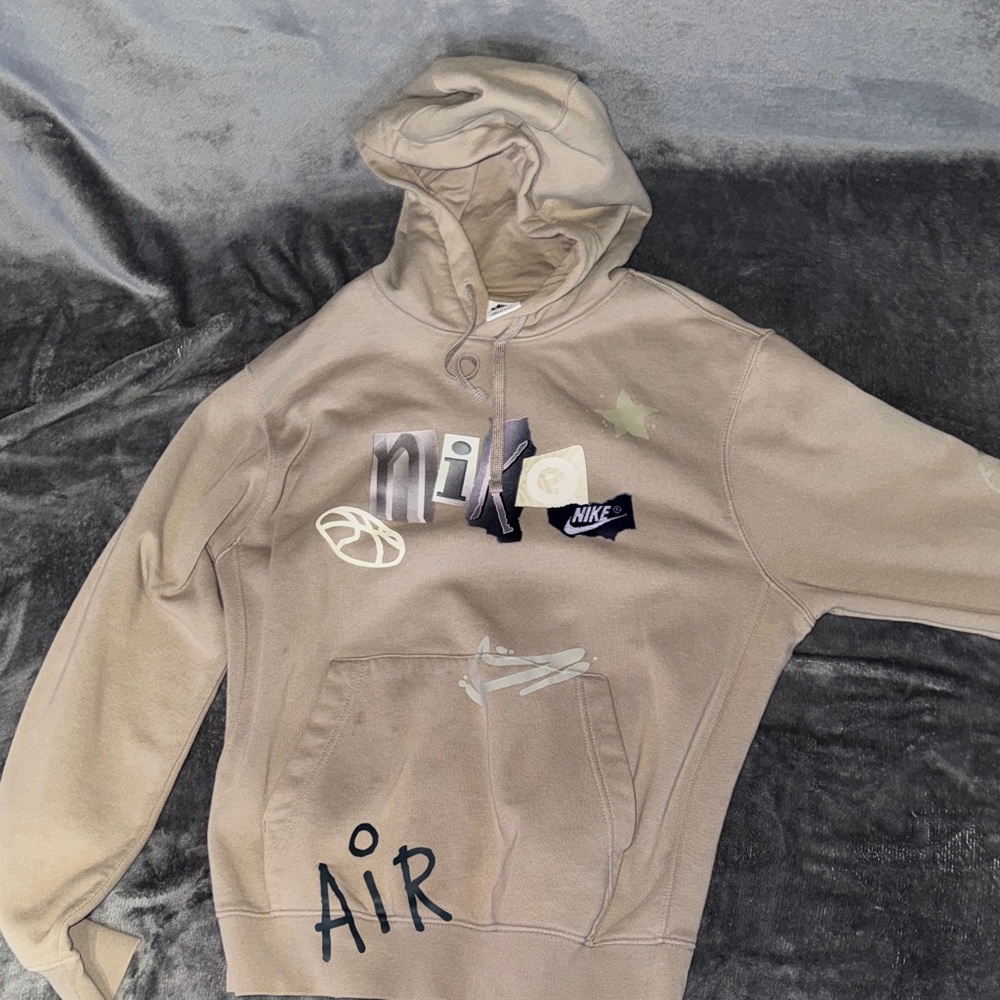 Nike Men's Beige Hoodie with Graphic Accents
